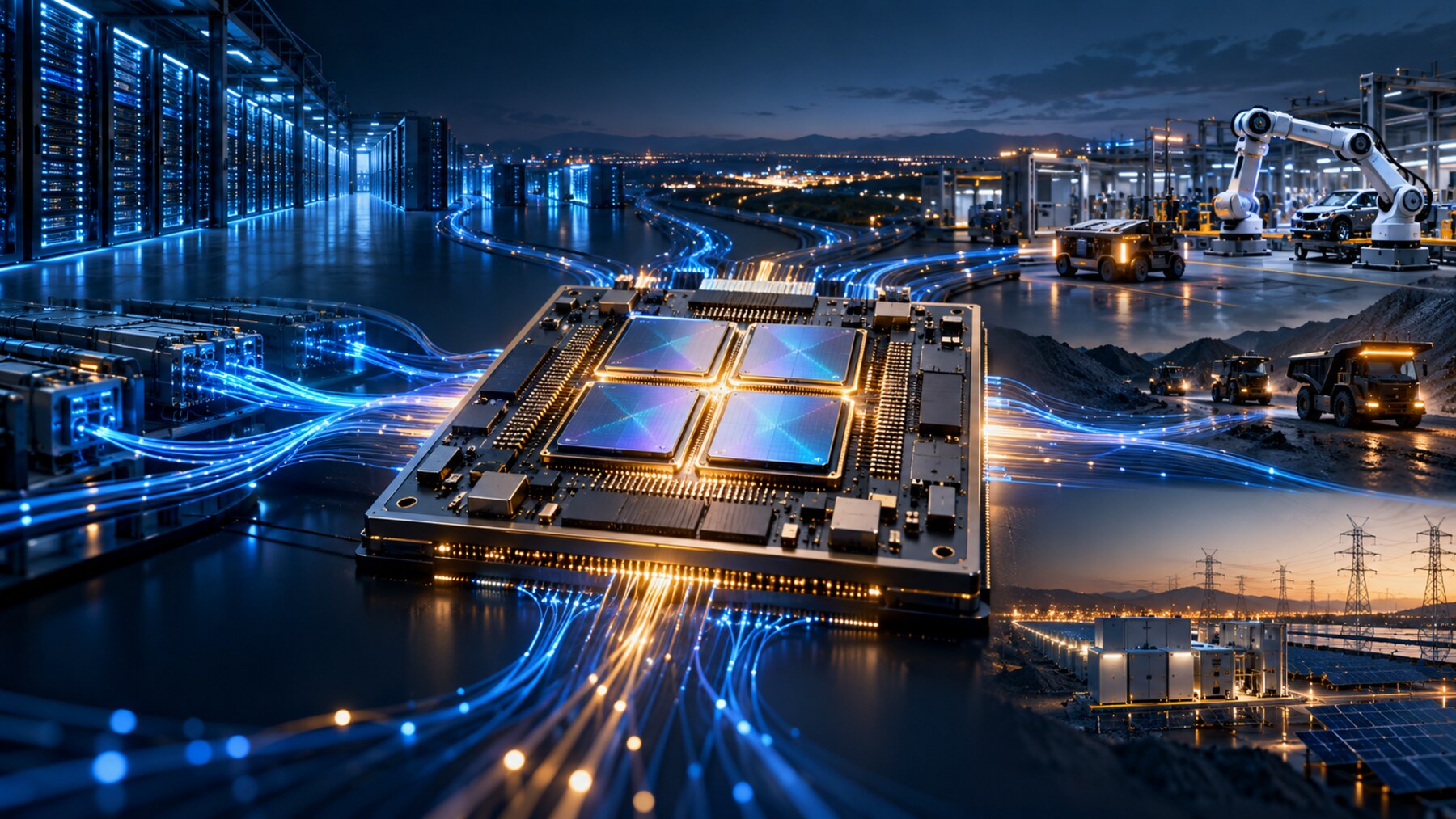 Advanced semiconductor connecting data centers, robotics, industrial systems, and power infrastructure